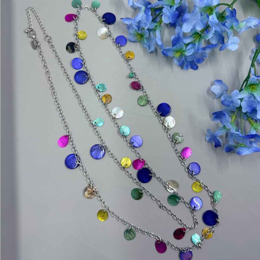 Lia Sophia Brand Multi-Colour Mother of Pearl Disc Charm Necklace